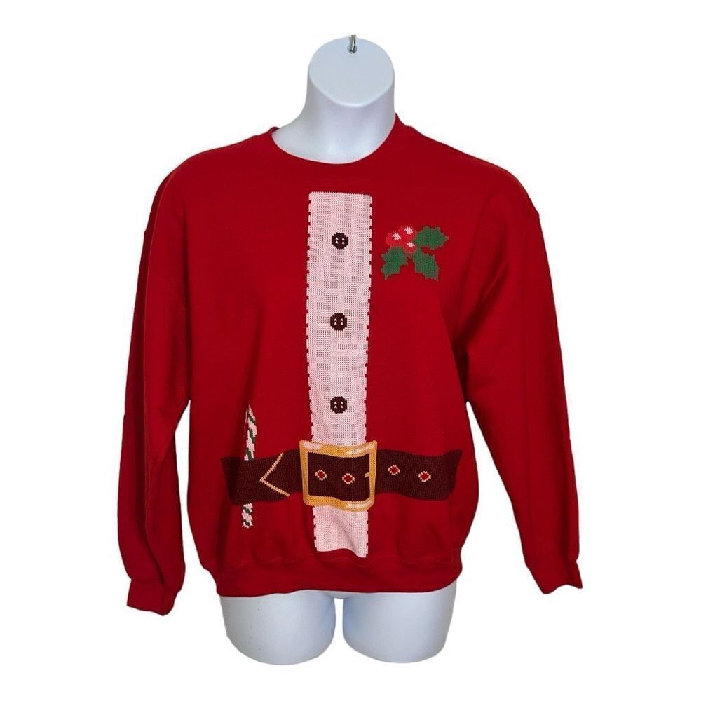 Gildan Christmas Santa Suit Sweatshirt Large 90s Red Vtg Sweater